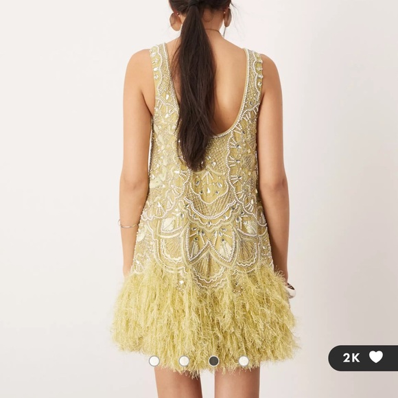 ASOS - Green Embellished Dress with Feathers - Size 12 - Picture 2 of 3